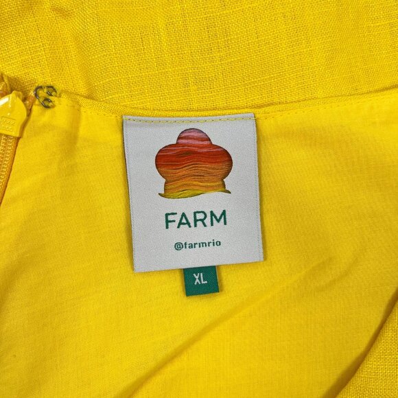 NWOT Farm Rio Linen Beads Puff-Sleeve Cutout Midi Dress Yellow Size XL - Picture 8 of 12